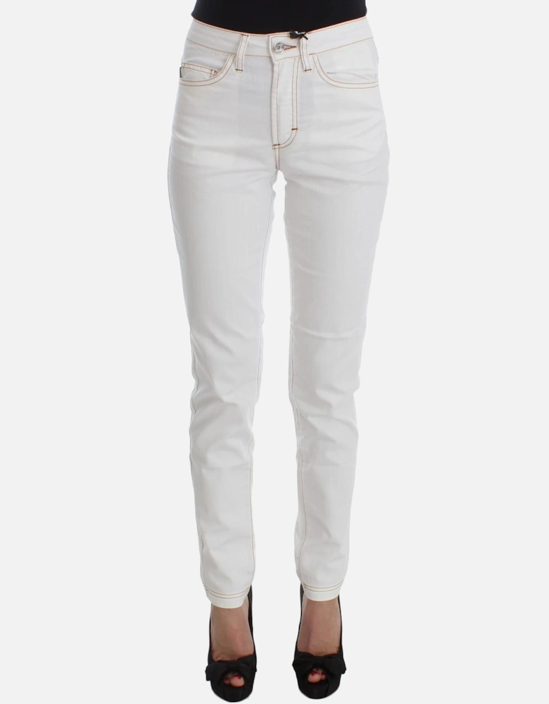 Slim Fit White Jeans with Zipper Fly Women Jeans