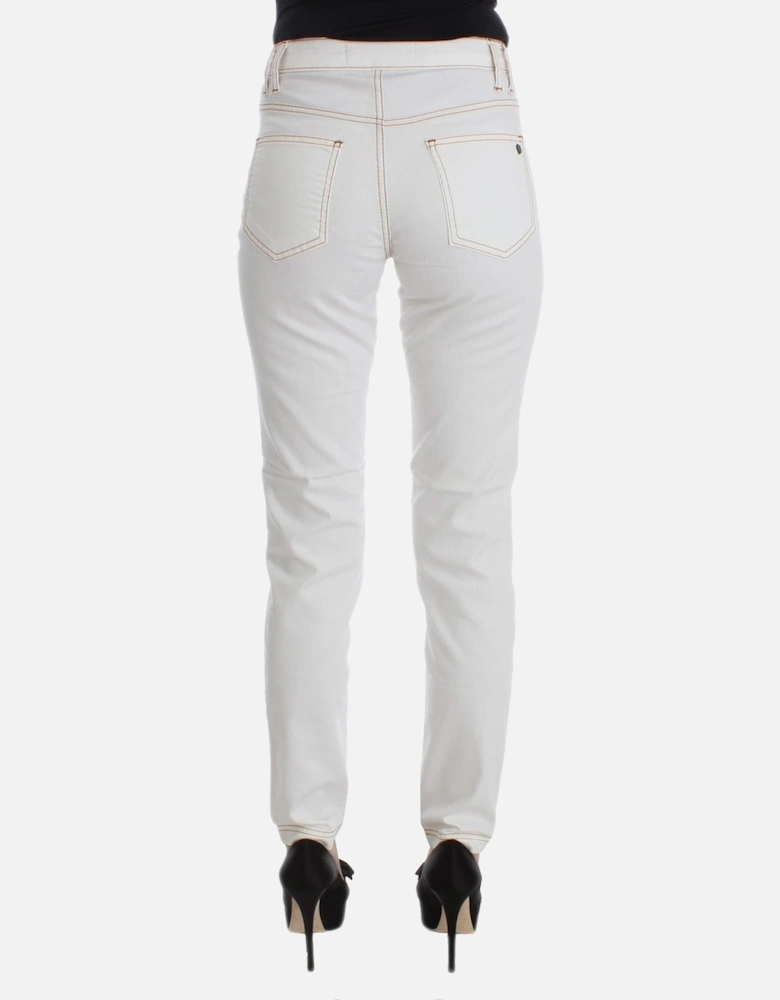 Slim Fit White Jeans with Zipper Fly Women Jeans
