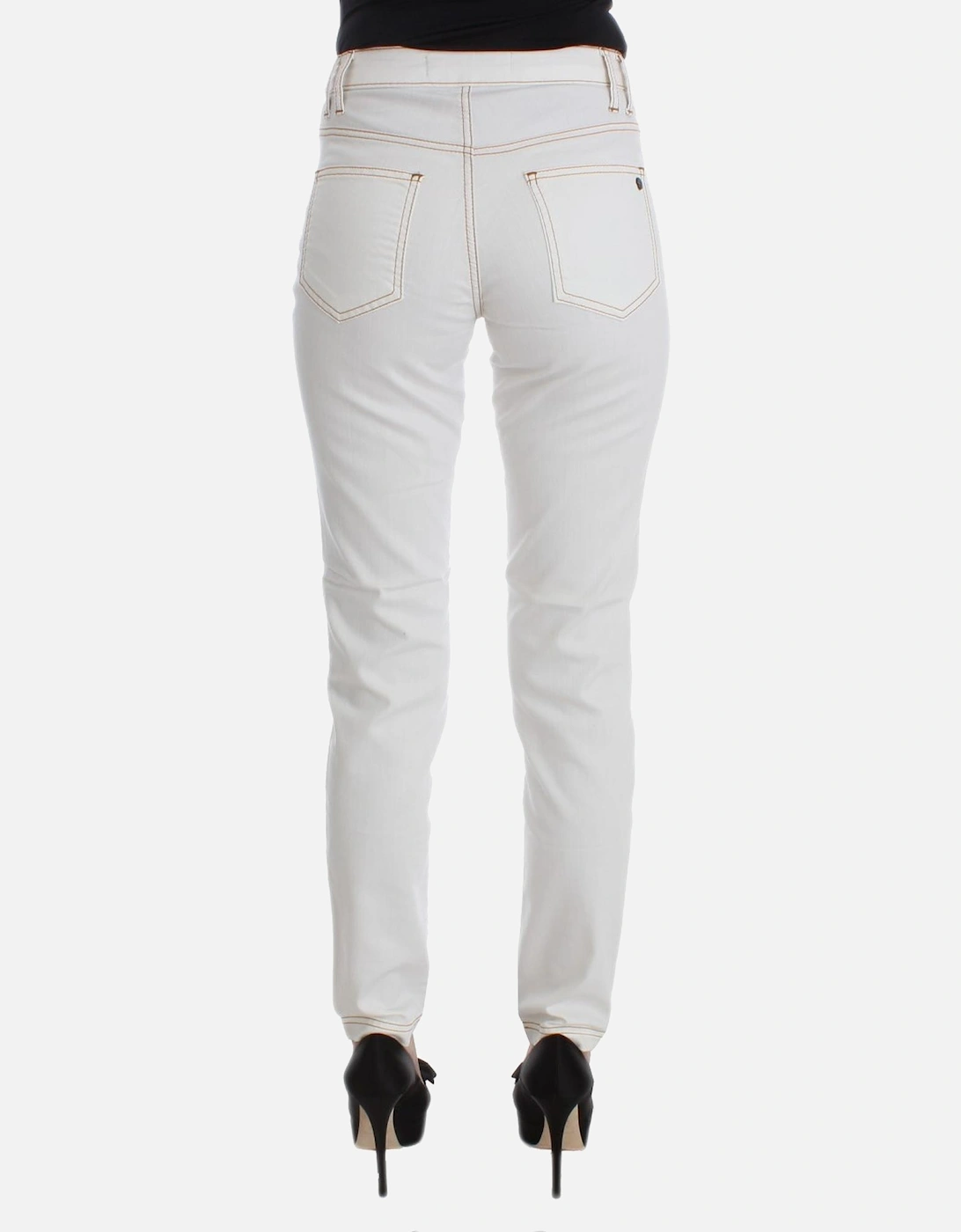 Slim Fit White Jeans with Zipper Fly Women Jeans