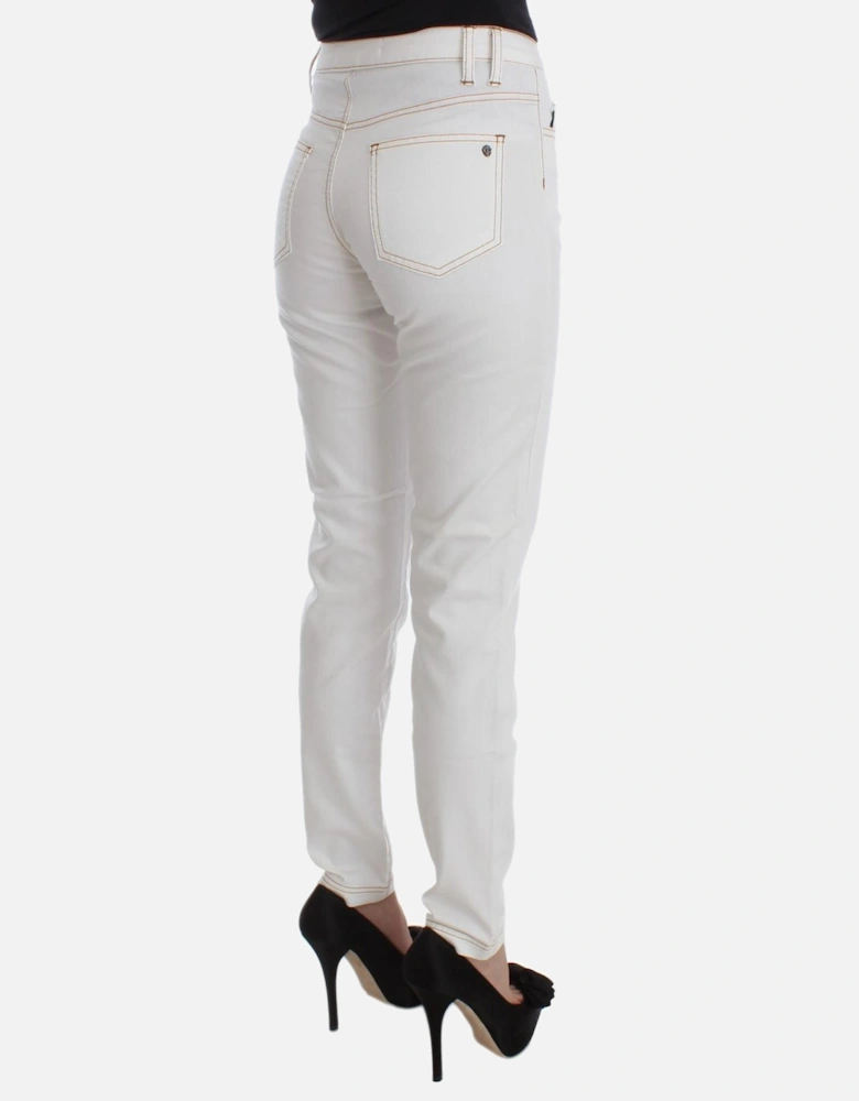 Slim Fit White Jeans with Zipper Fly Women Jeans