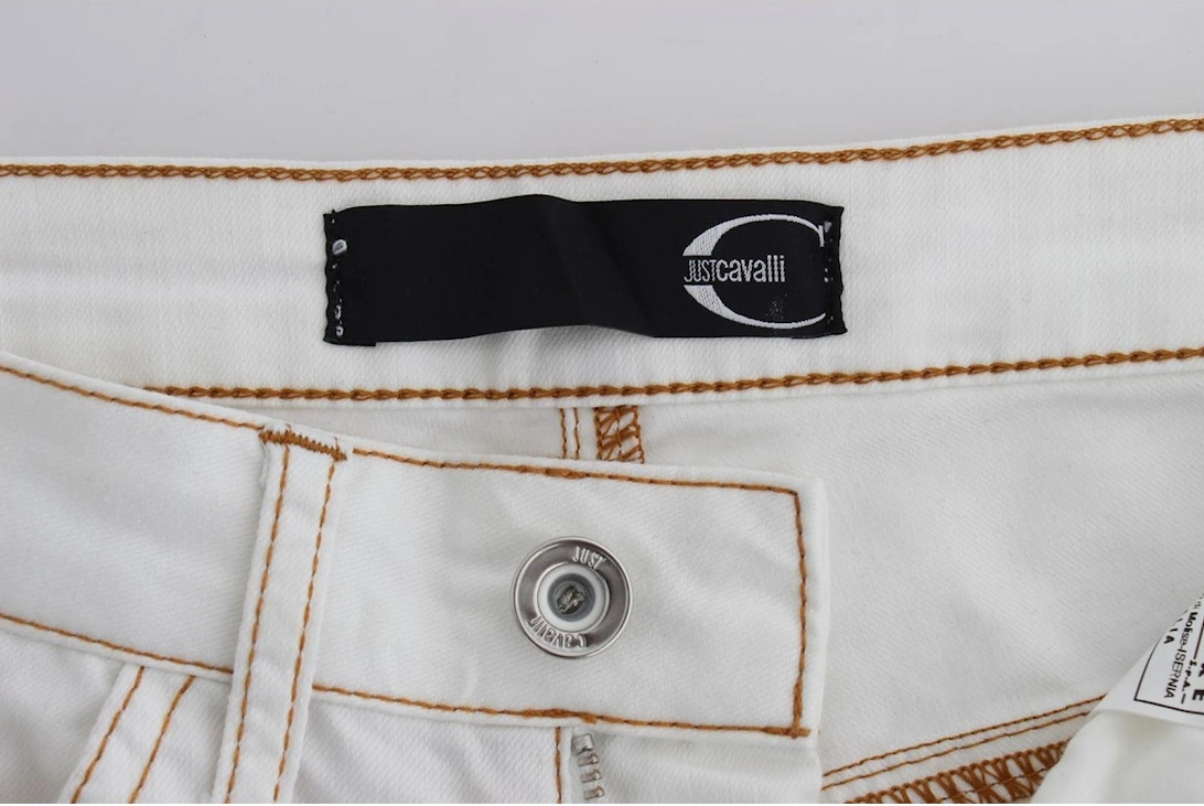 Slim Fit White Jeans with Zipper Fly Women Jeans
