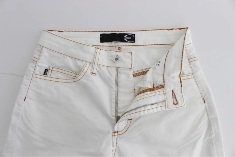Slim Fit White Jeans with Zipper Fly Women Jeans