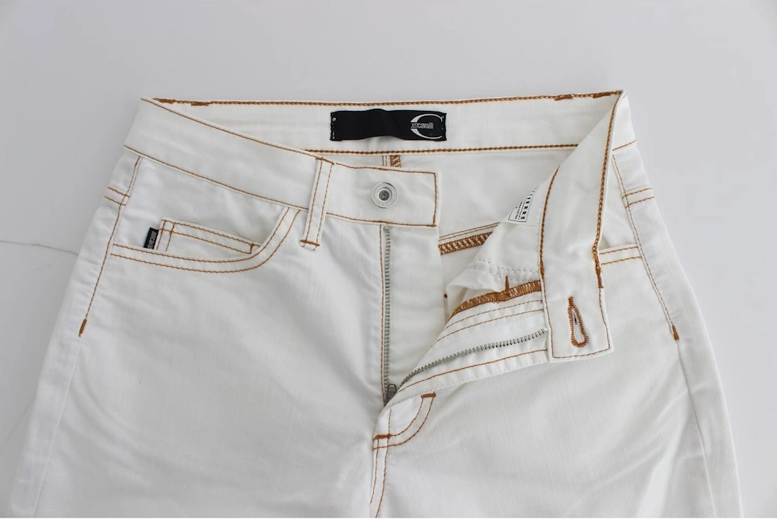 Slim Fit White Jeans with Zipper Fly Women Jeans