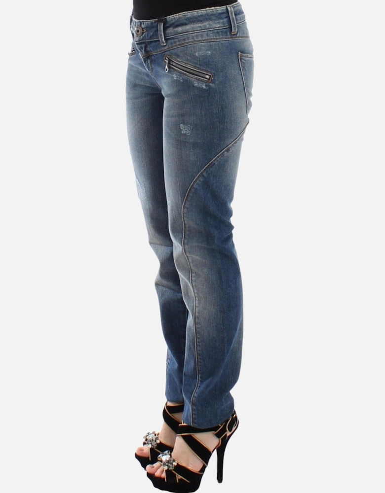 Slim Fit Jeans with Logo Details Women - Blue Jeans