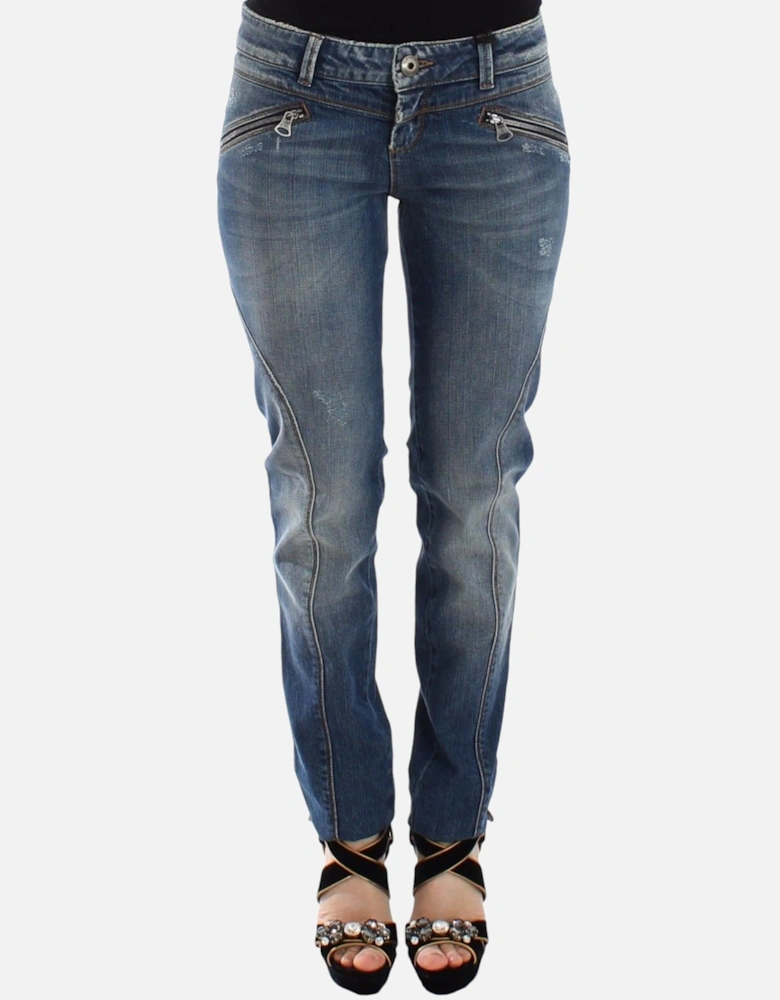 Slim Fit Jeans with Logo Details Women - Blue Jeans