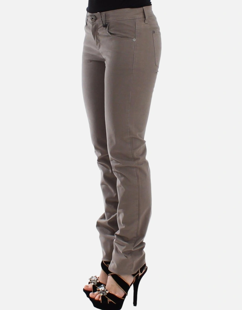 Skinny Jeans with Logo Details Women - Beige Jeans