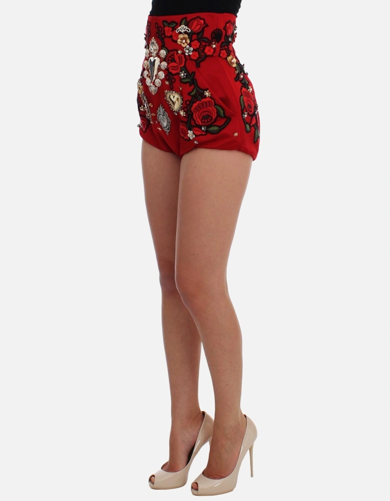 Red Embellished Shorts Women
