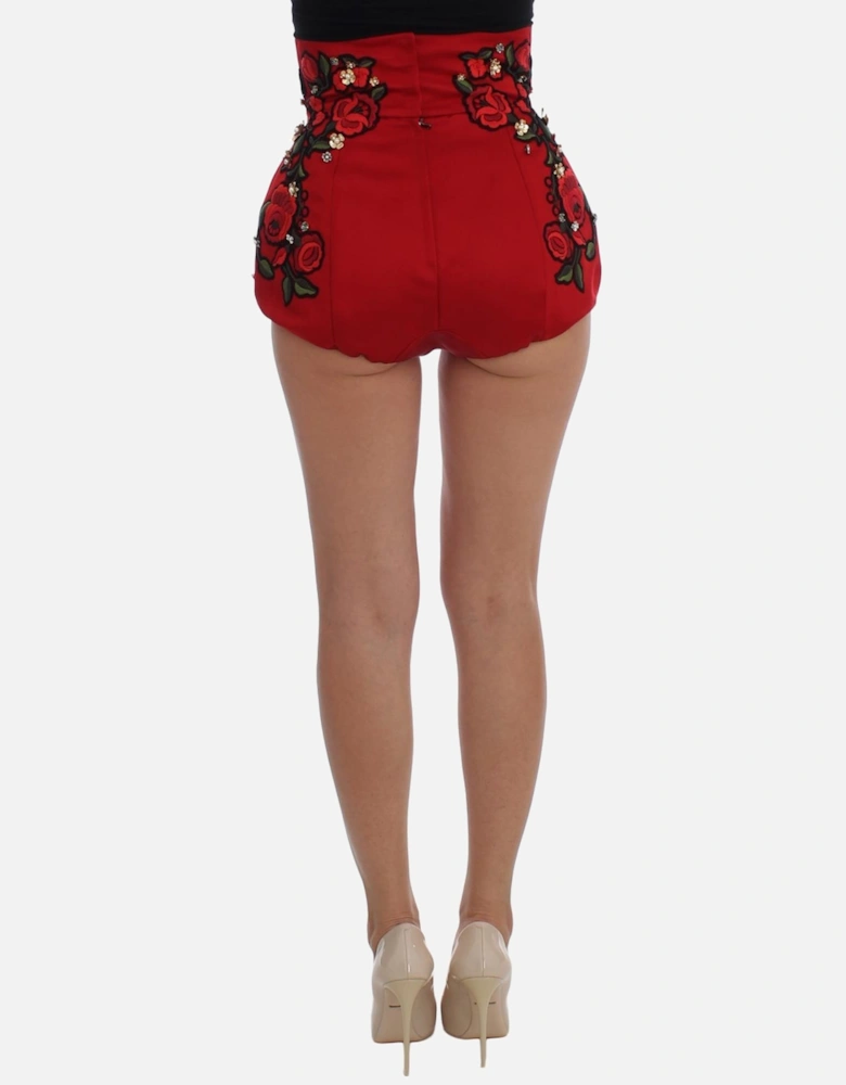 Red Embellished Shorts Women