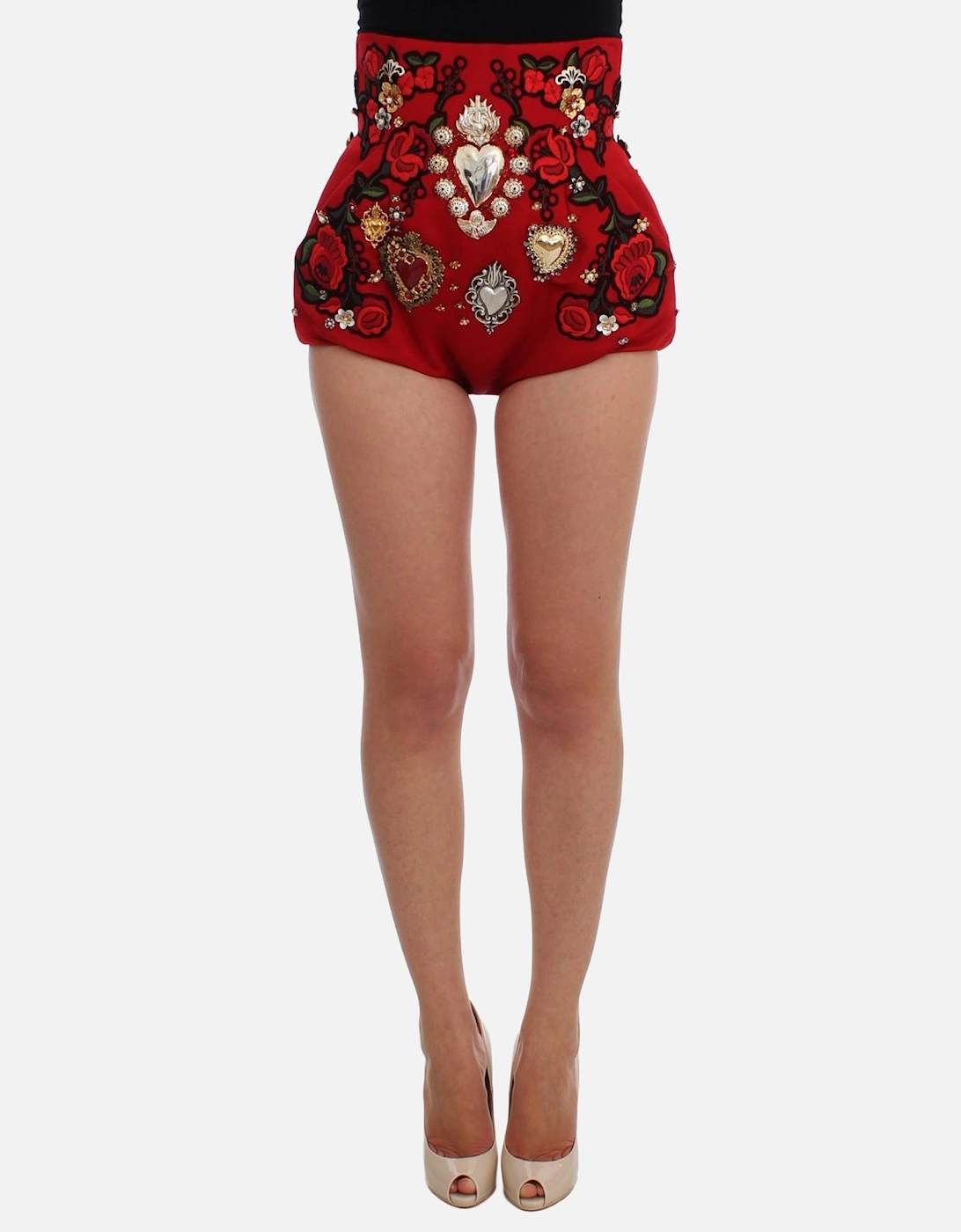 Red Embellished Shorts Women, 7 of 6