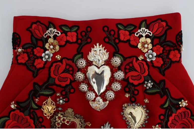 Red Embellished Shorts Women