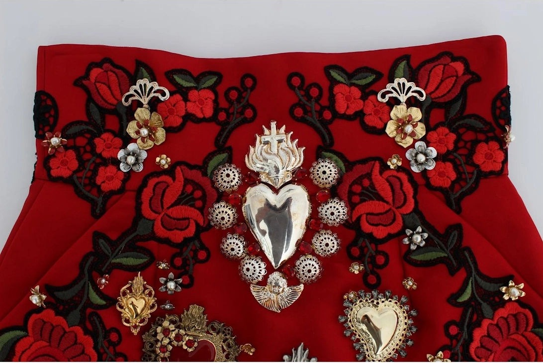 Red Embellished Shorts Women