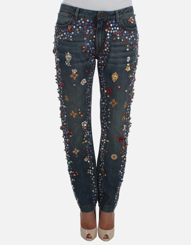 CrystalEmbellished Jeans Straight Leg Women - Blue Jeans