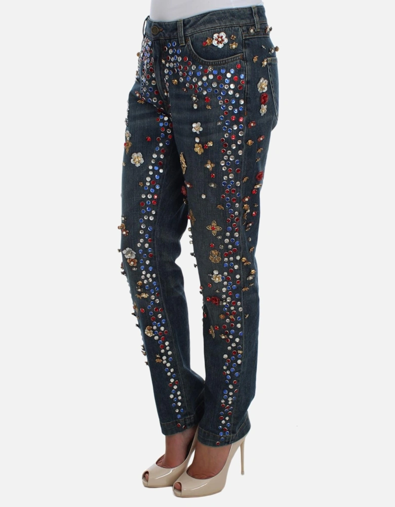 CrystalEmbellished Jeans Straight Leg Women - Blue Jeans