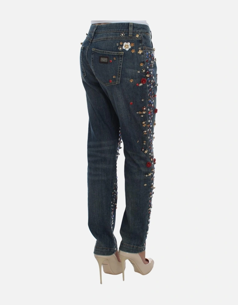 CrystalEmbellished Jeans Straight Leg Women - Blue Jeans