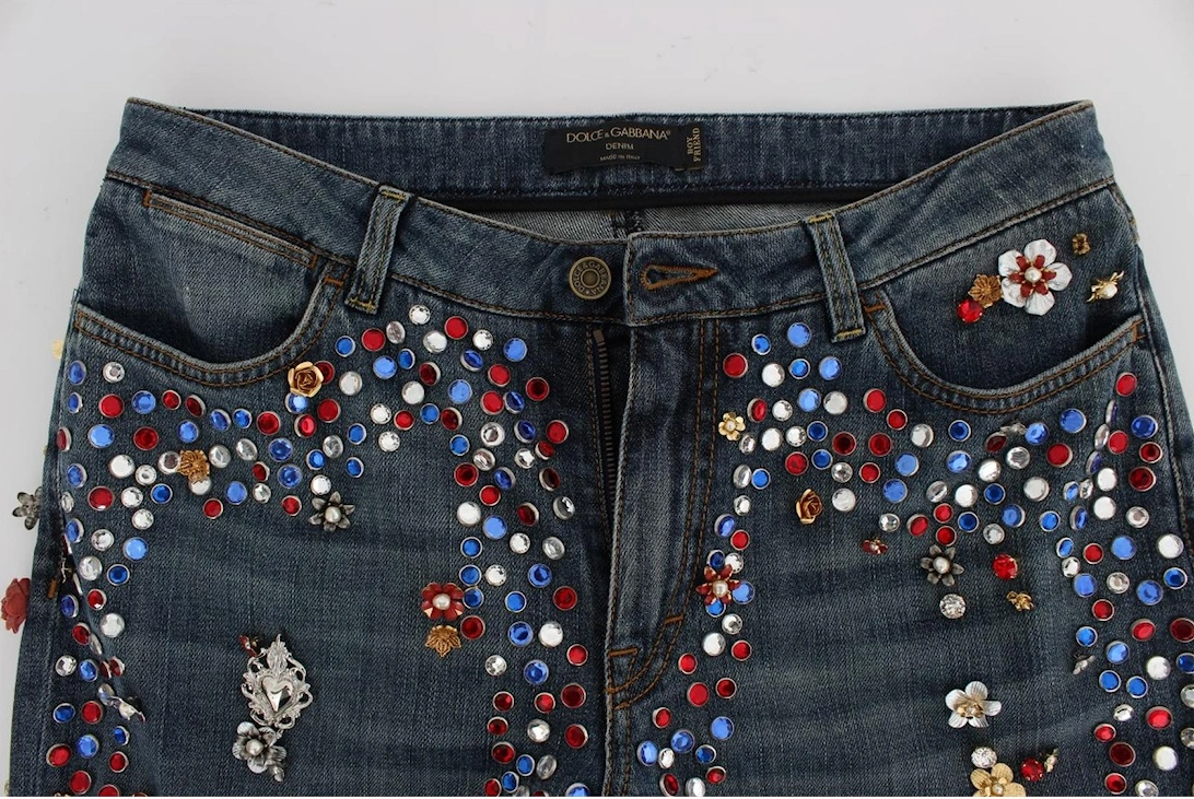 CrystalEmbellished Jeans Straight Leg Women - Blue Jeans