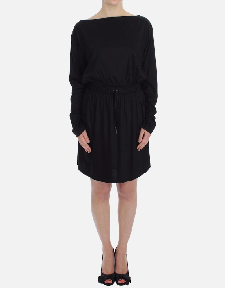 Long Sleeve Boat Neck Mini Dress Women - Black Dresses