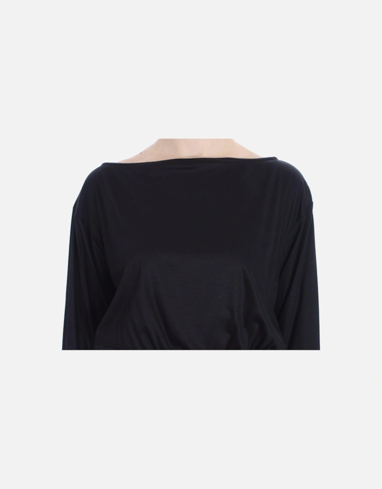 Long Sleeve Boat Neck Mini Dress Women - Black Dresses