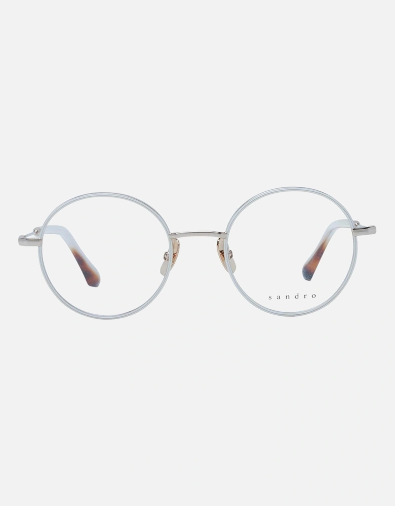 White Stainless Steel Panto Eyeglasses with Demo Lenses Women Frames