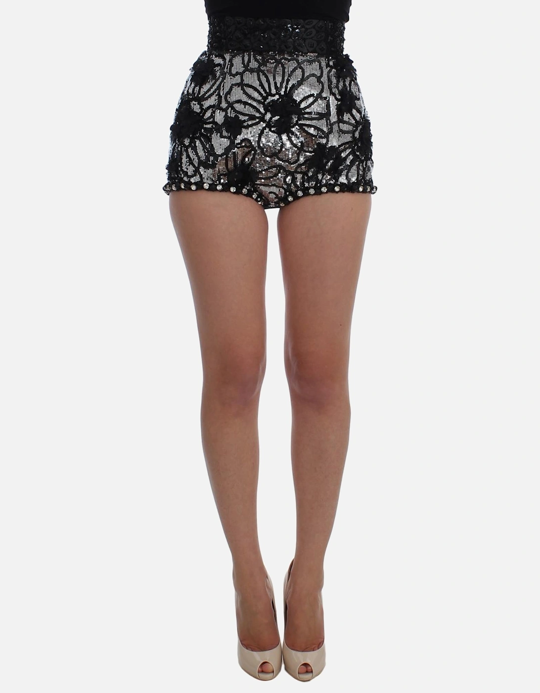 Crystal Sequined High Waist Mini Shorts Women - Black, 7 of 6