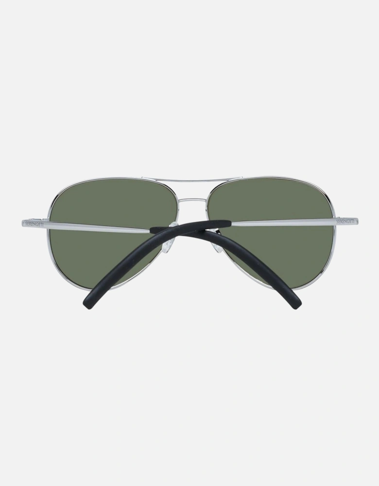 Silver Aviator Sunglasses with Polarized Green Lenses Unisex