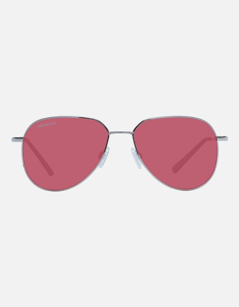 Silver Round Metal Sunglasses with Rose Plastic Lenses Unisex