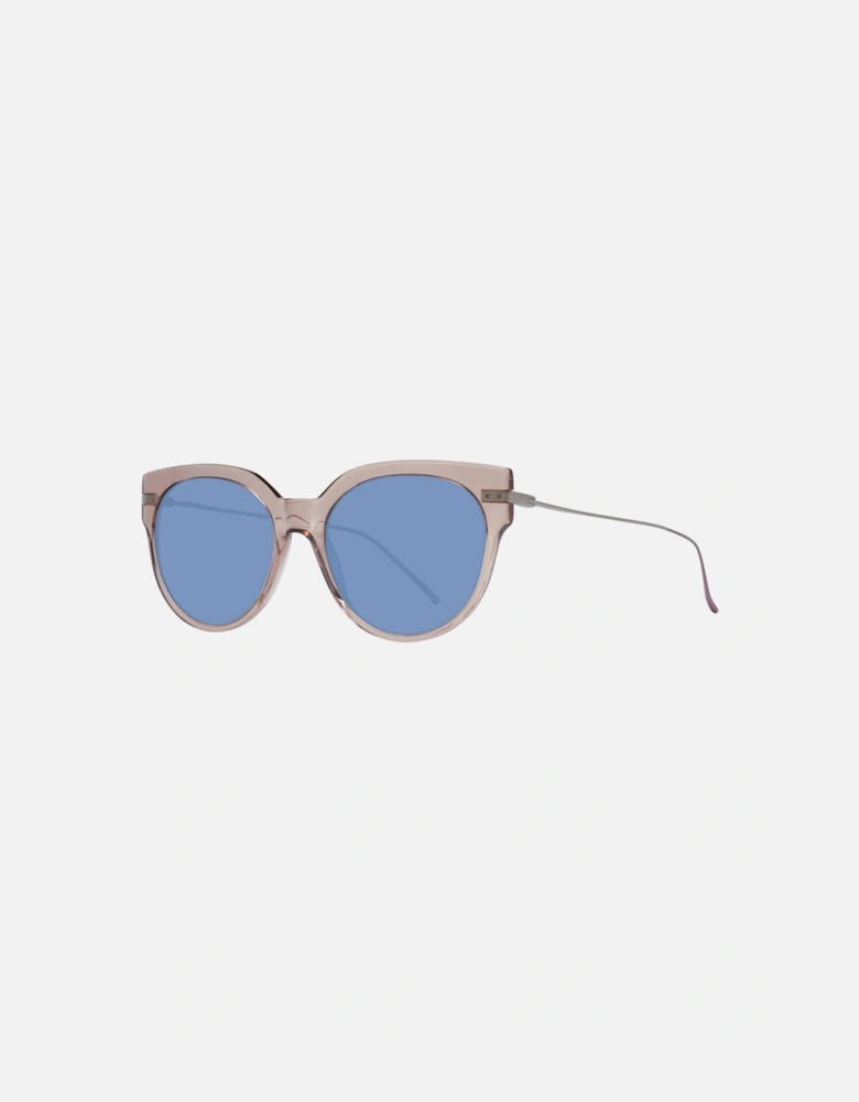 Brown Round Sunglasses with Blue Lenses Women