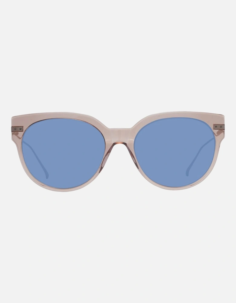 Brown Round Sunglasses with Blue Lenses Women
