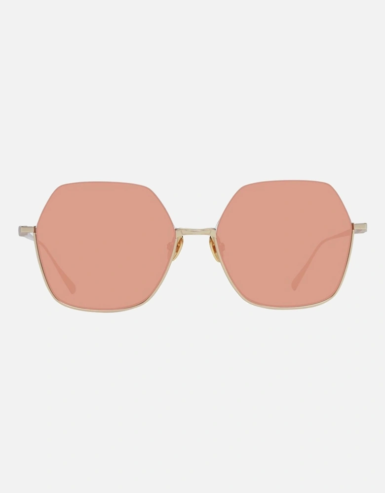 Gold Trapezium Sunglasses with Orange Lenses and UV Protection Women