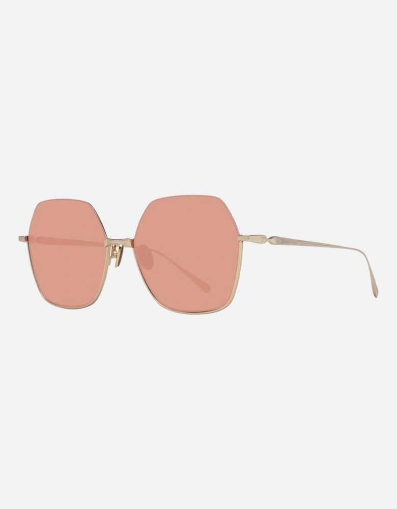 Gold Trapezium Sunglasses with Orange Lenses and UV Protection Women