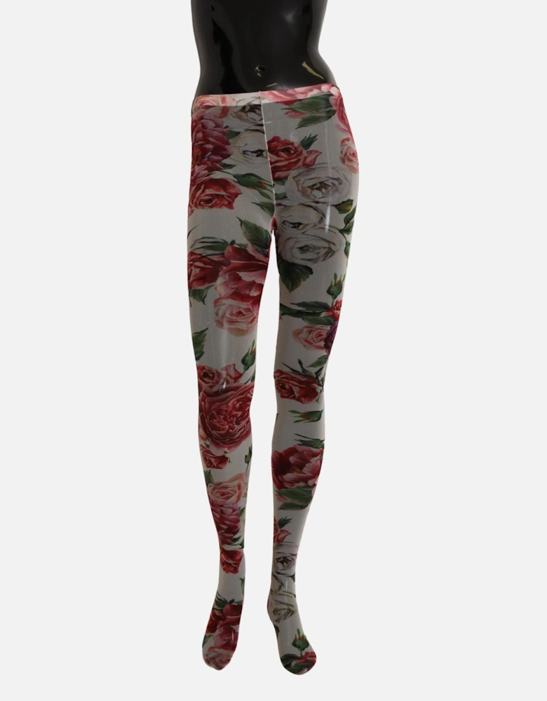 Floral Print Tights Rose Print Women - White Pantyhose