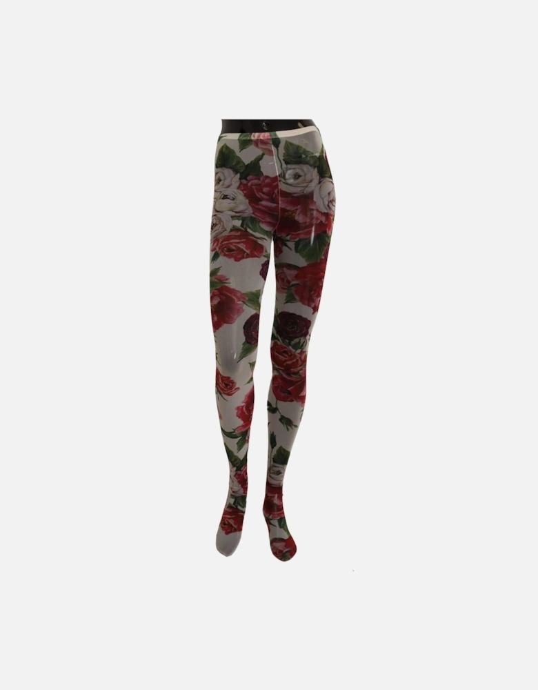 Floral Roses Tights Women - White Pantyhose