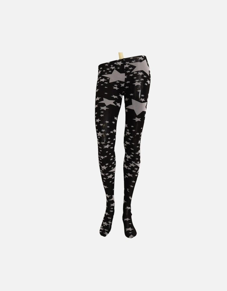 Nylon Micro Mesh Star Print Tights Women - Blackwhite Pantyhose