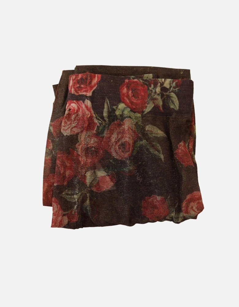 FloralPrint Tights Rose Pattern Women - Black Pantyhose