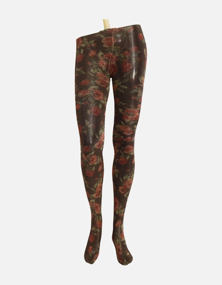 FloralPrint Tights Rose Pattern Women - Black Pantyhose