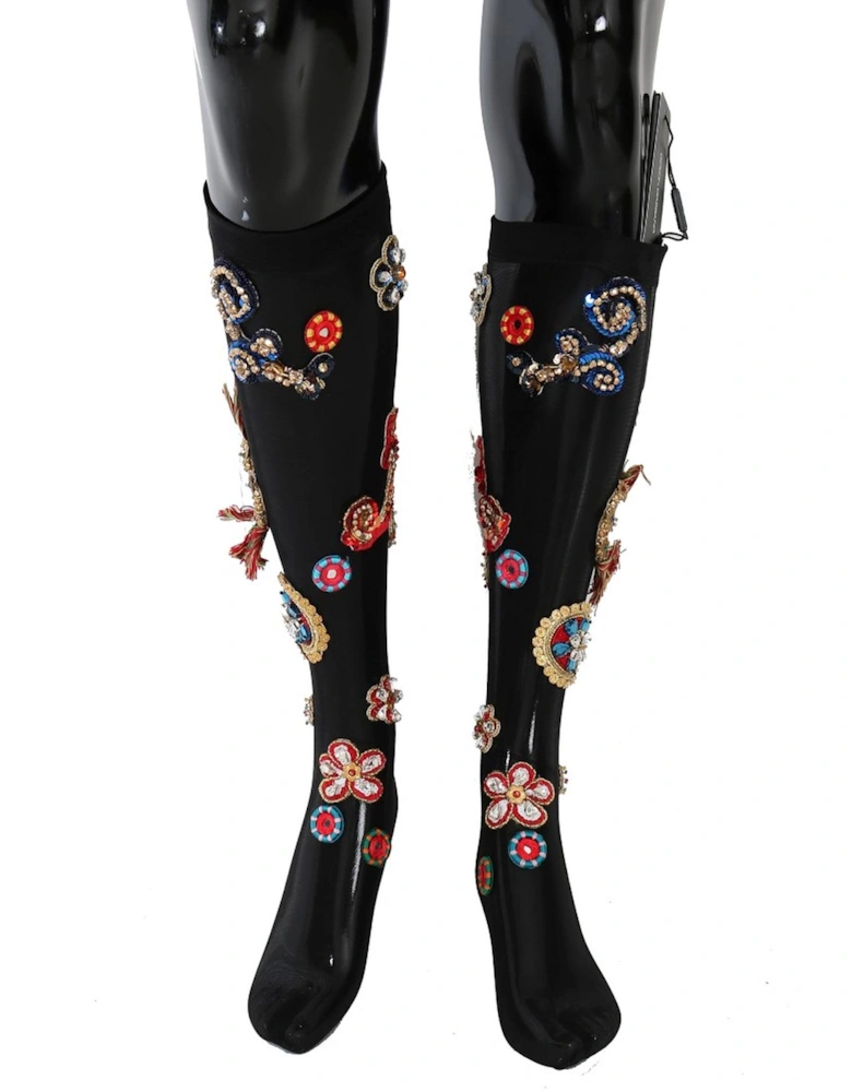 Embellished KneeHigh Socks Women - Black Pantyhose