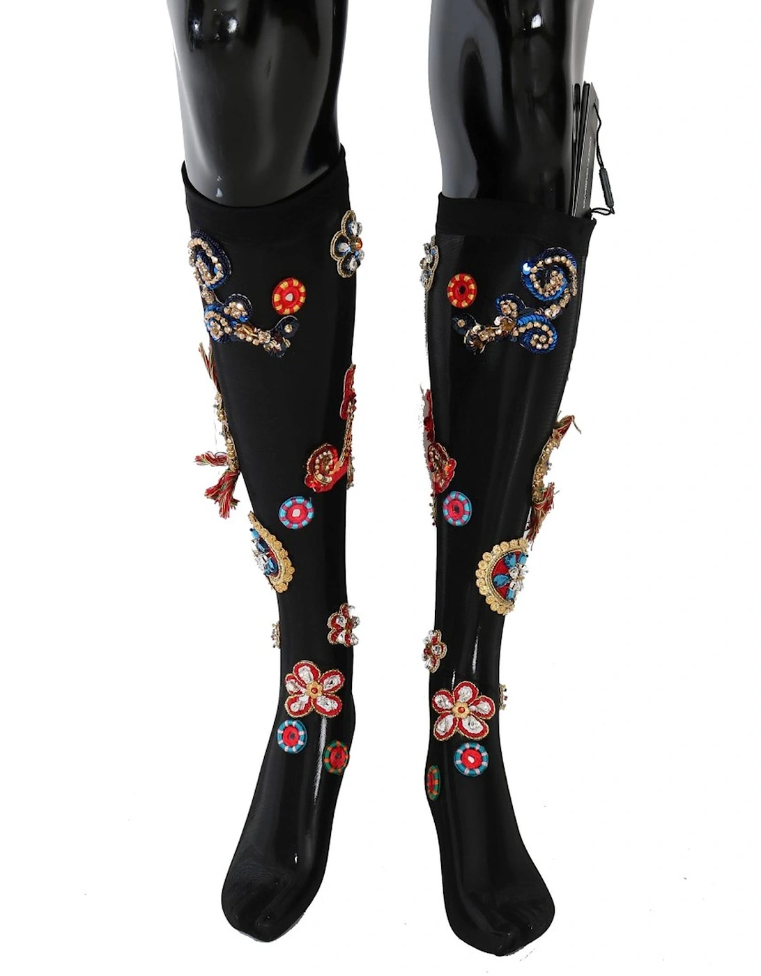 Embellished KneeHigh Socks Women - Black Pantyhose