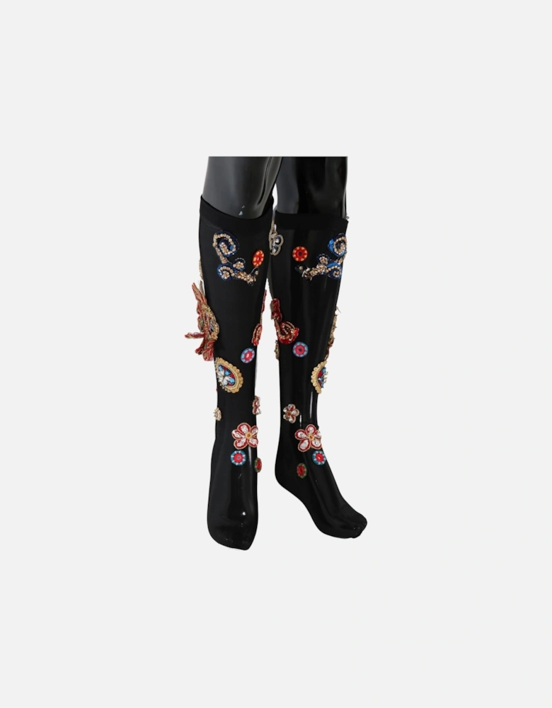 Embellished KneeHigh Socks Women - Black Pantyhose