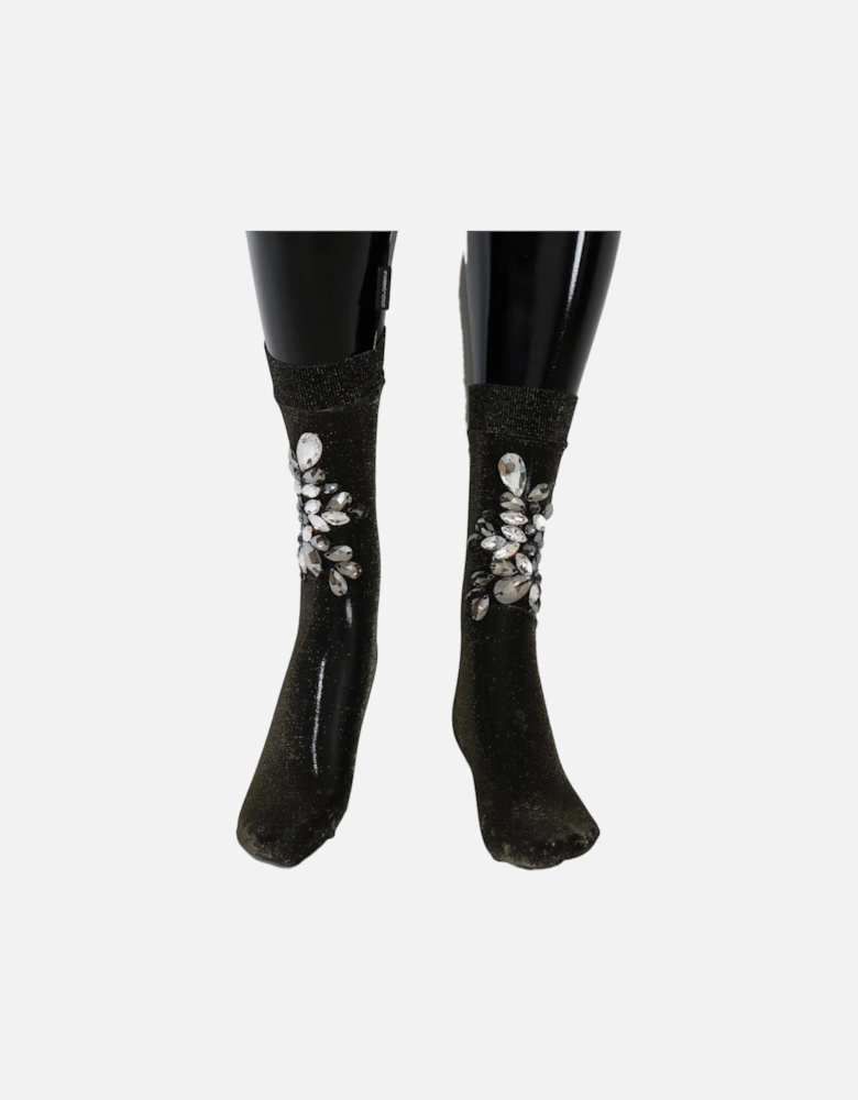 CrystalEmbellished Glitter Socks Women - Black Pantyhose