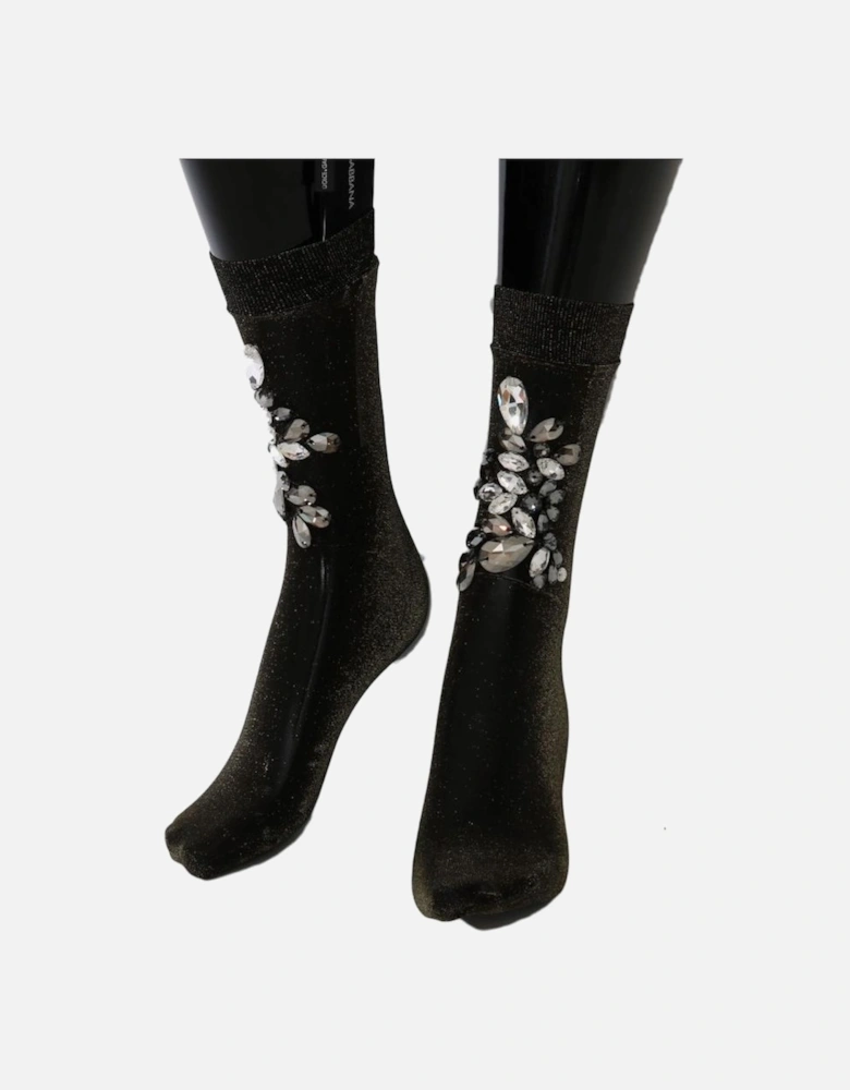 CrystalEmbellished Glitter Socks Women - Black Pantyhose
