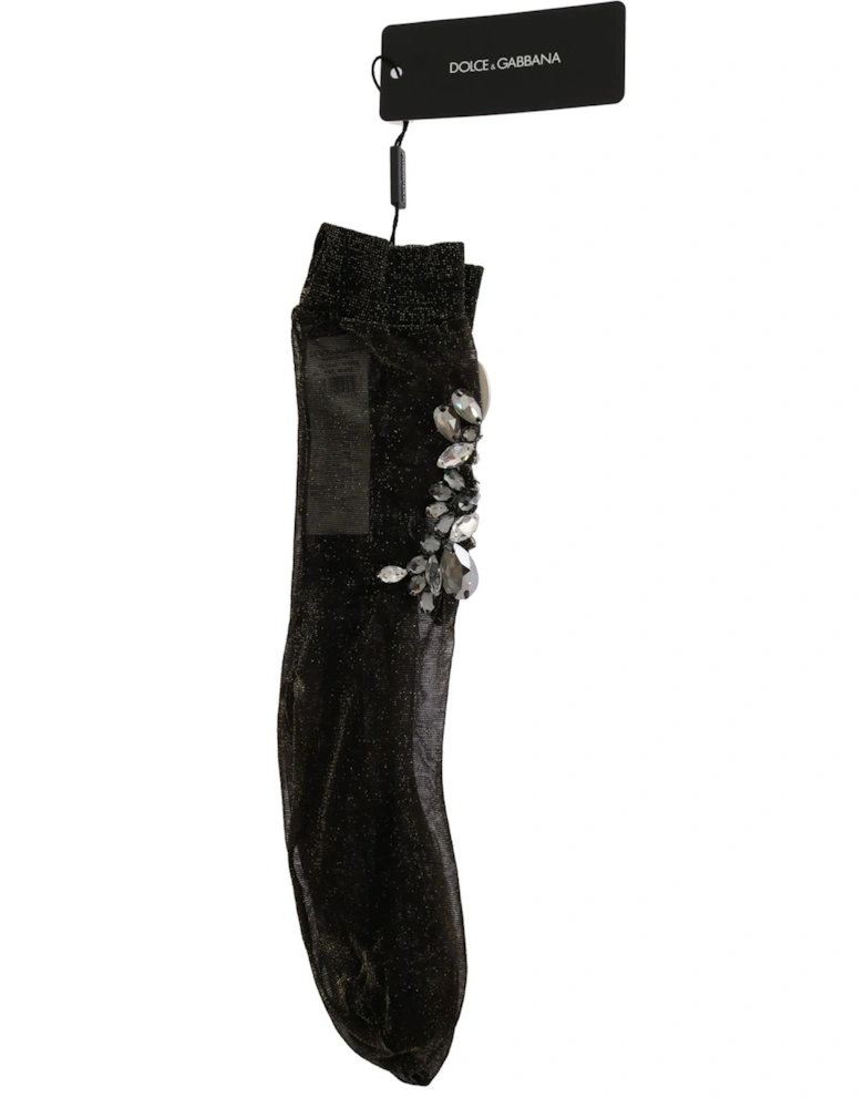 CrystalEmbellished Glitter Socks Women - Black Pantyhose