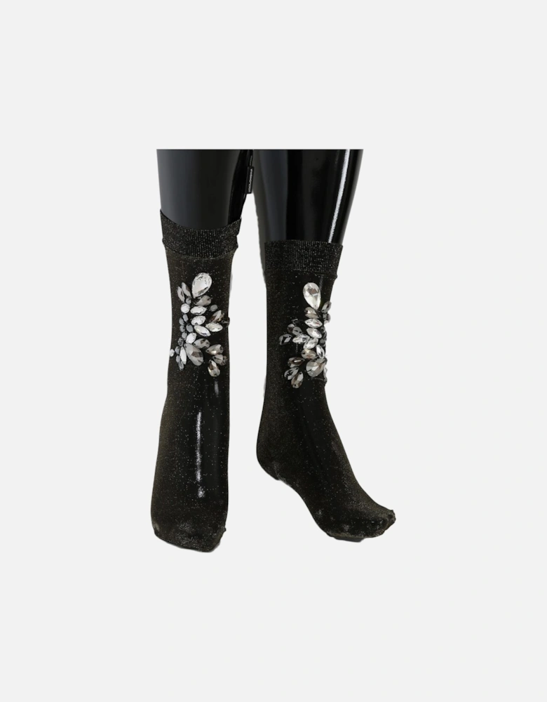 CrystalEmbellished Glitter Socks Women - Black Pantyhose
