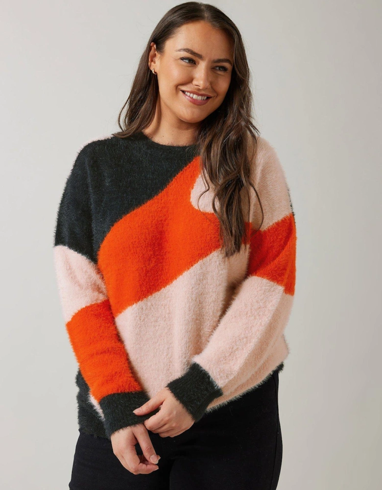 Cat Feather Colour Block Jumper - Orange