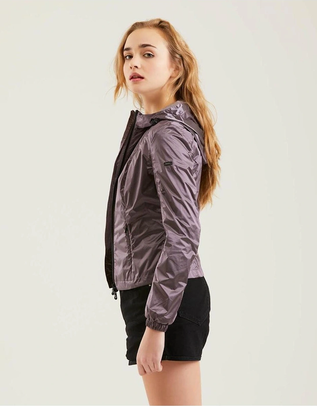 Hooded Packable Jacket Shiny Nylon RE1132 Women - Pink Jackets