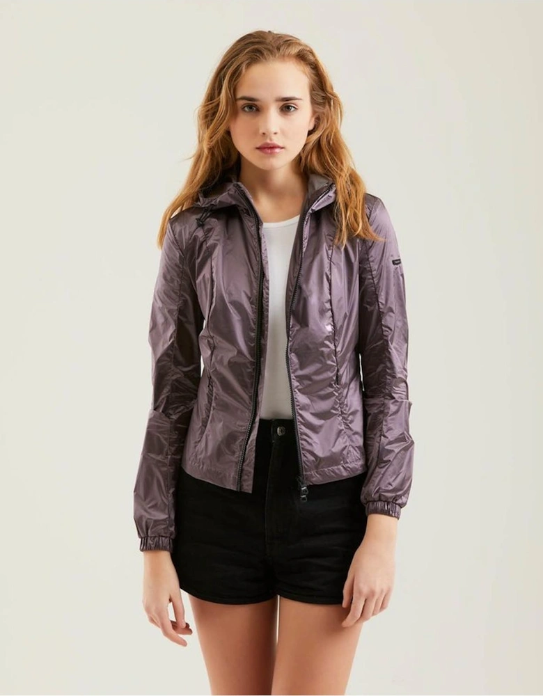 Hooded Packable Jacket Shiny Nylon RE1132 Women - Pink Jackets