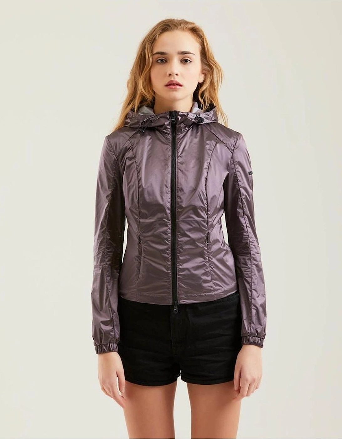 Hooded Packable Jacket Shiny Nylon RE1132 Women - Pink Jackets