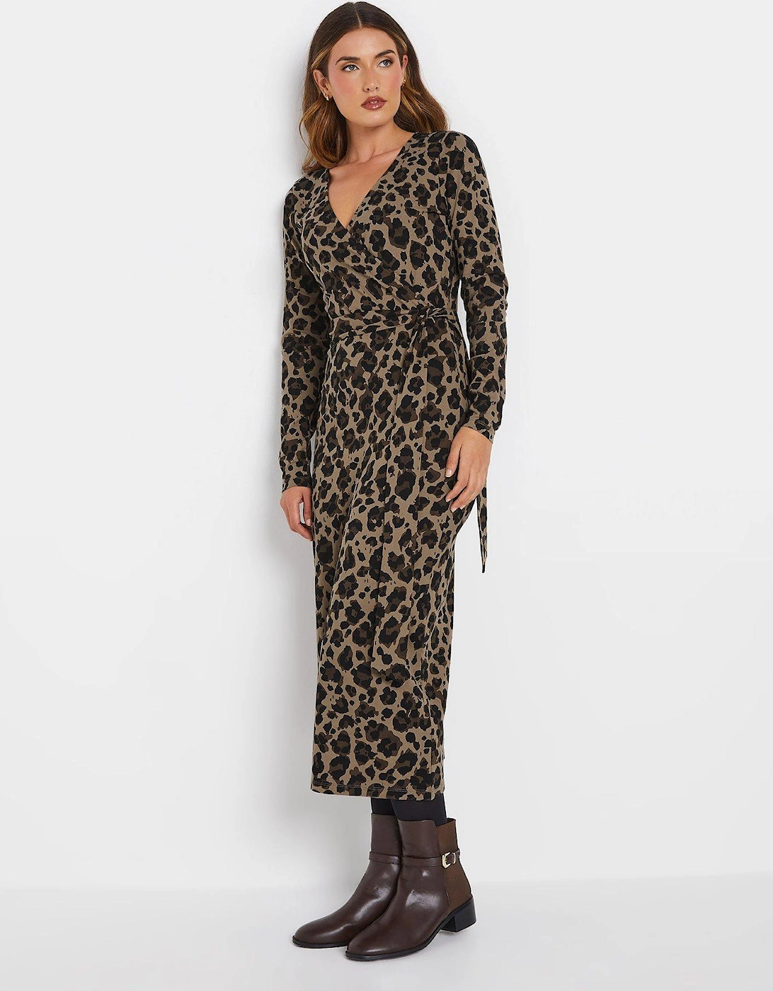 Animal Wrap Midi Dress - Brown, 2 of 1