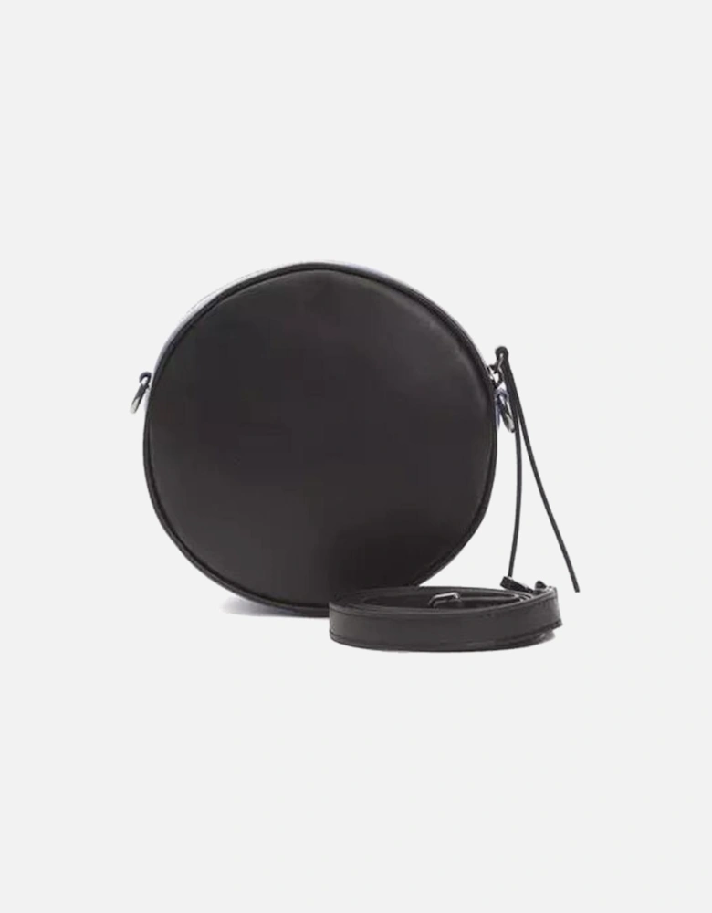 Small Oval Black Leather Crossbody Bag with Logo Lining Women