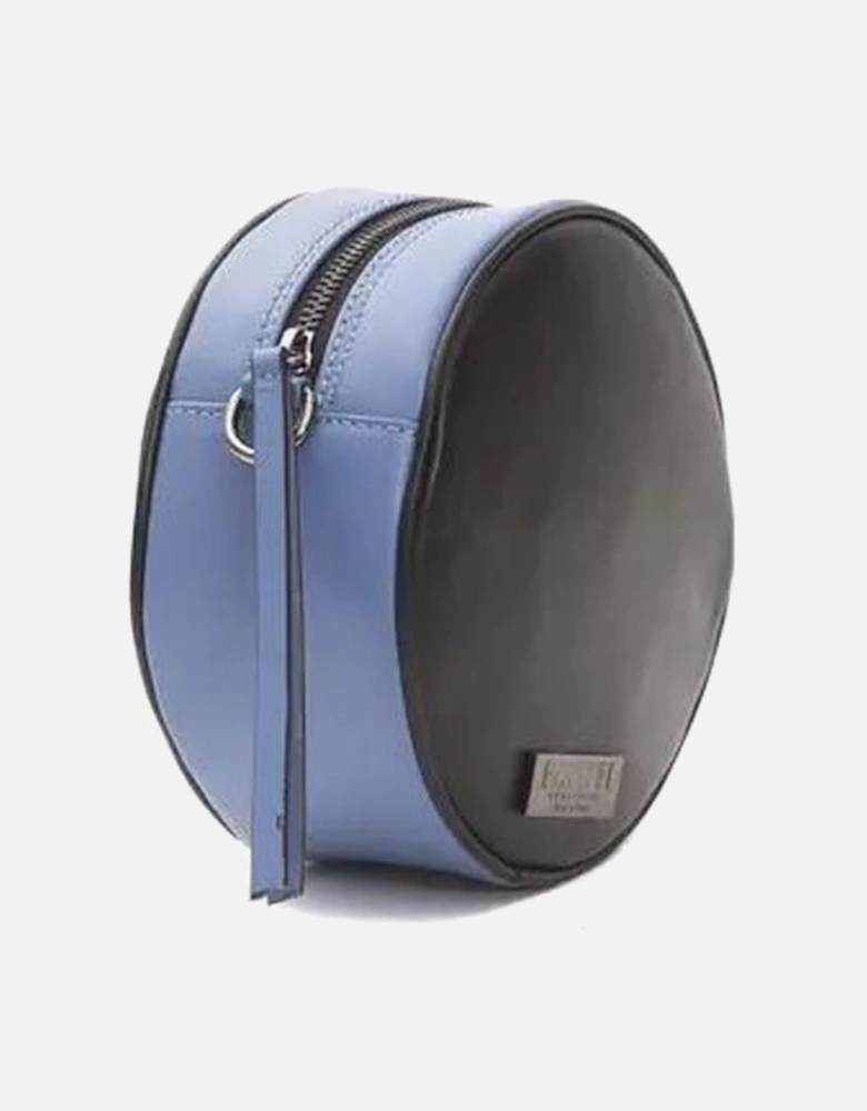 Small Oval Black Leather Crossbody Bag with Logo Lining Women