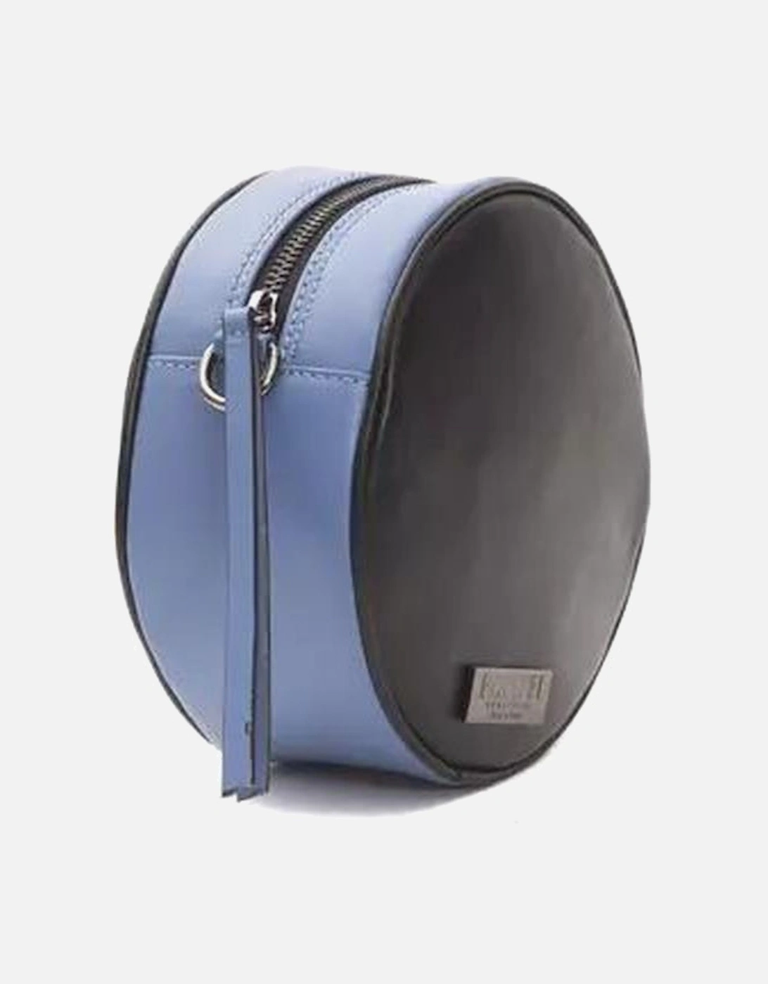 Small Oval Black Leather Crossbody Bag with Logo Lining Women