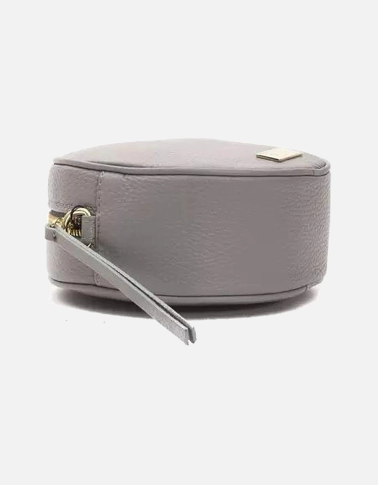 Gray Leather Small Crossbody Bag with Visible Logo Women